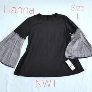 NWT Hannah Women's Black Plait Sleeve Bell Top & Sweatshirt